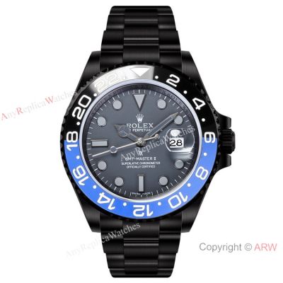 Swiss Rolex Blaken GMT-Master II Watch 40mm DLC Steel Batman Bezel